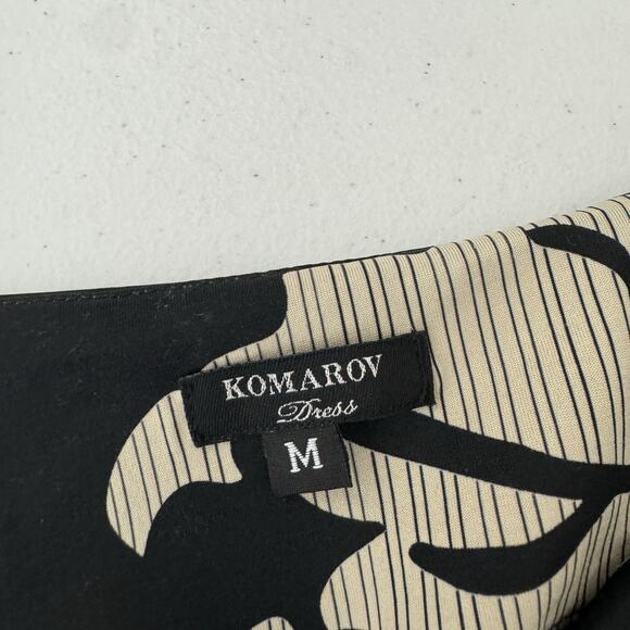 Komarov Womens Dress M Black Floral Jersey Knit Belted Cowl Neck Cocktail Career - Picture 9 of 11